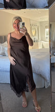 Load image into Gallery viewer, The palma satin strappy dress with lace detailing
