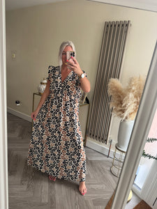 The tie back animal print frill sleeve dress