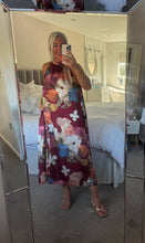 Load image into Gallery viewer, The Bora Bora satin floral dress with pockets &amp; tie neck
