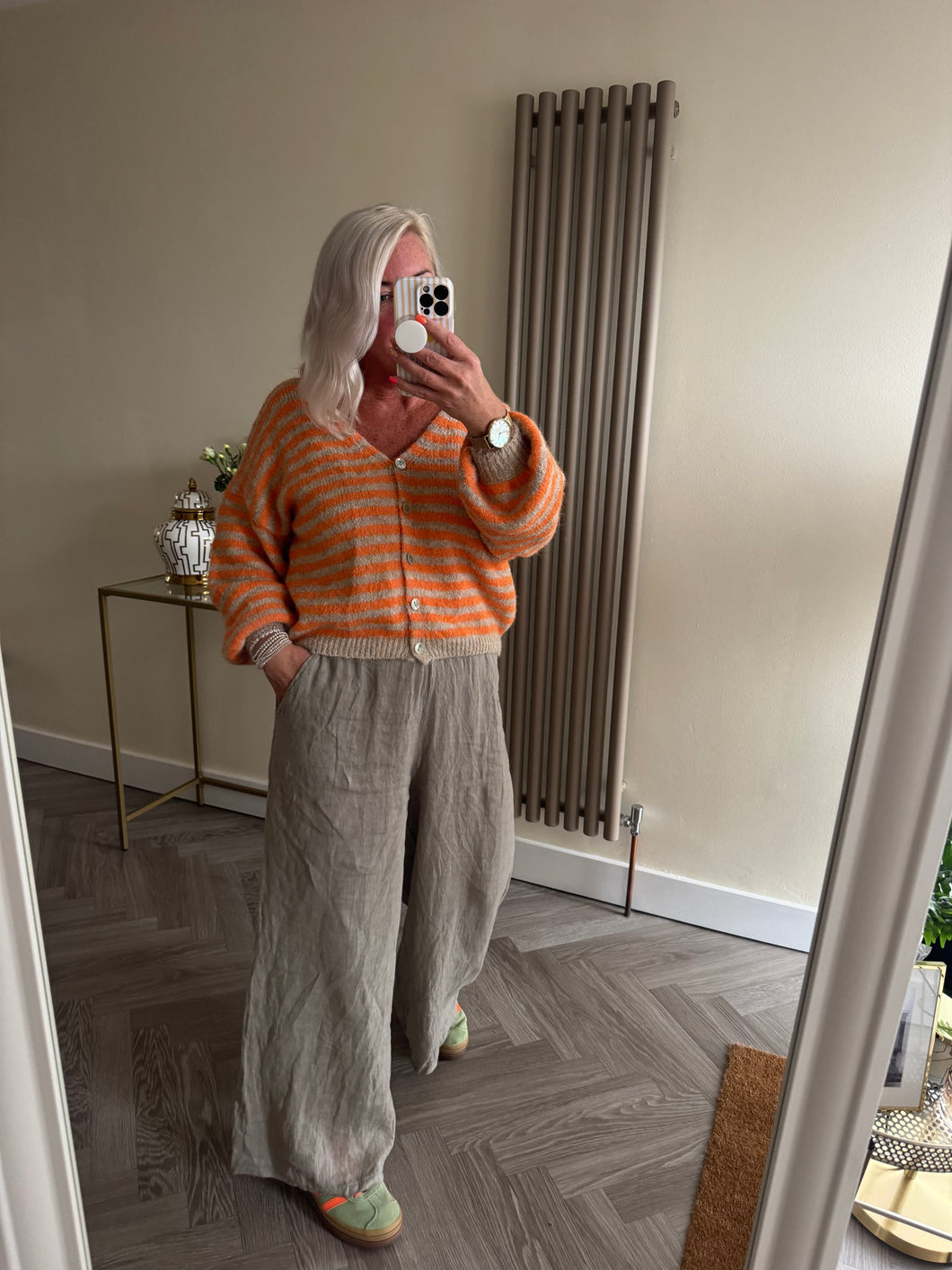 The striped button through cardigan
