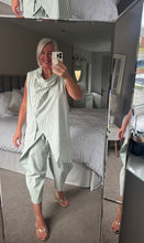 Load image into Gallery viewer, The Palma cotton linen mix trouser suit with tie front trouser &amp; button through cowl neck top
