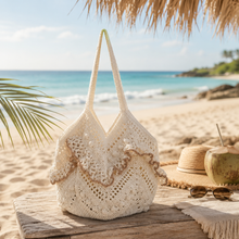 Load image into Gallery viewer, The Bora Bora crochet frill beach bag
