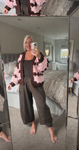 Load image into Gallery viewer, The handknit Mabel Chunky cardigan in marshmallow pink &amp; chocolate
