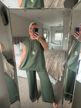 Load image into Gallery viewer, The Frill sleeve pinstripe chiffon trouser suit with separate necklace
