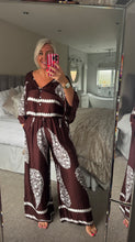 Load image into Gallery viewer, The Mandala satin trouser suit with cropped top
