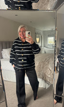 Load image into Gallery viewer, The Taylor striped knit hoodie with gold button detail
