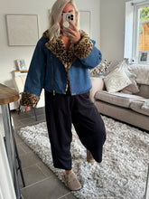 Load image into Gallery viewer, The Lottie animal print faux fur denim jacket
