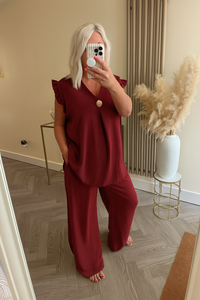 The saints button frill chiffon trouser suit