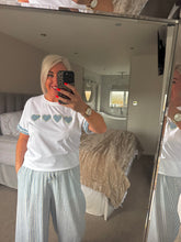 Load image into Gallery viewer, The sequin heart denim trim t shirt
