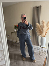 Load image into Gallery viewer, The stonewash Luxe jersey “Love” tracksuit with needle cord sleeve detailing
