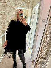 Load image into Gallery viewer, The tassel poncho style jumper with gold button detailing
