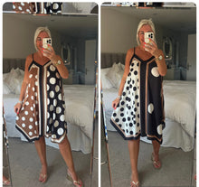 Load image into Gallery viewer, The satin spot strappy dress midi length
