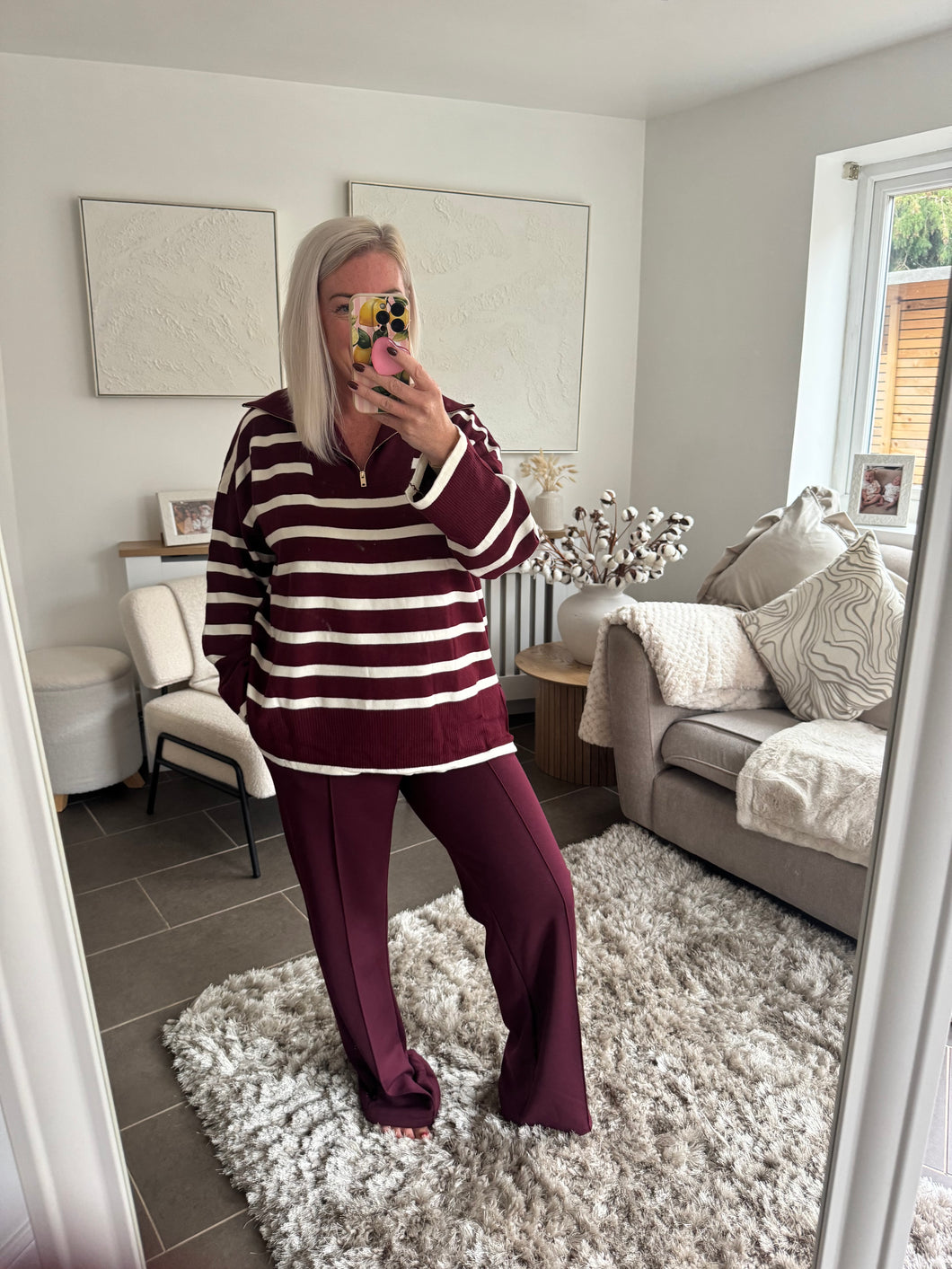 The striped v neck jumper with zip detail