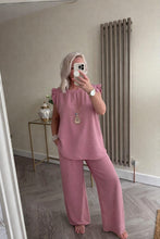 Load image into Gallery viewer, The chiffon frill sleeve trouser suit with separate necklace
