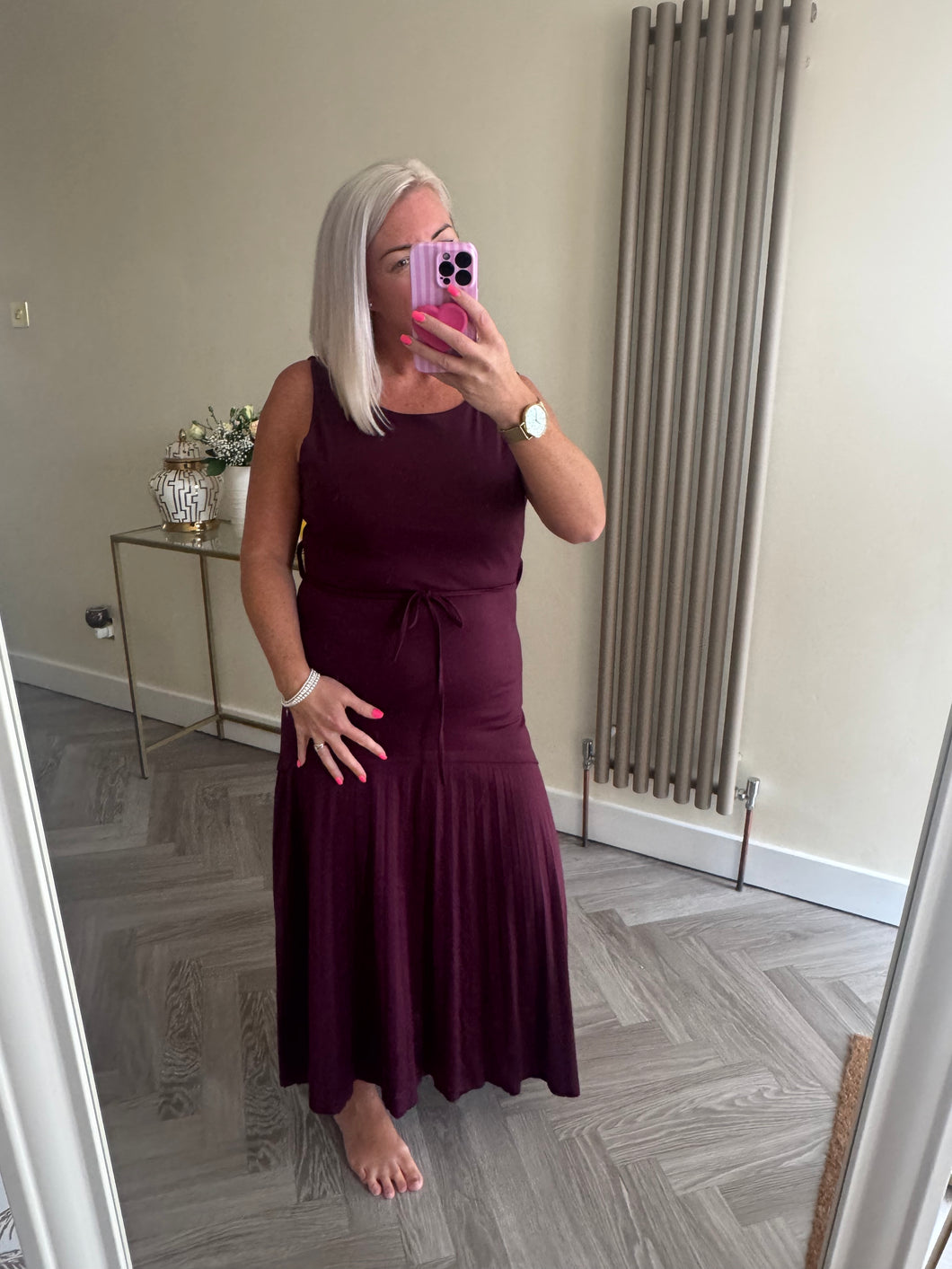 SALE The jersey tie waist pleated hem dress ( No return on sale items)