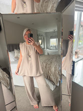 Load image into Gallery viewer, The Frill sleeve pinstripe chiffon trouser suit with separate necklace
