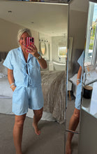 Load image into Gallery viewer, The Ibiza tie front pinstripe shorts set
