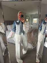 Load image into Gallery viewer, The Bora Bora embellished crochet denim jacket
