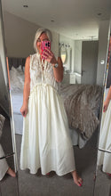 Load image into Gallery viewer, The Ibiza Boho embroidered tie neck dress
