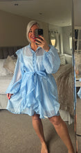 Load image into Gallery viewer, The Neve tie waist button through frill dress
