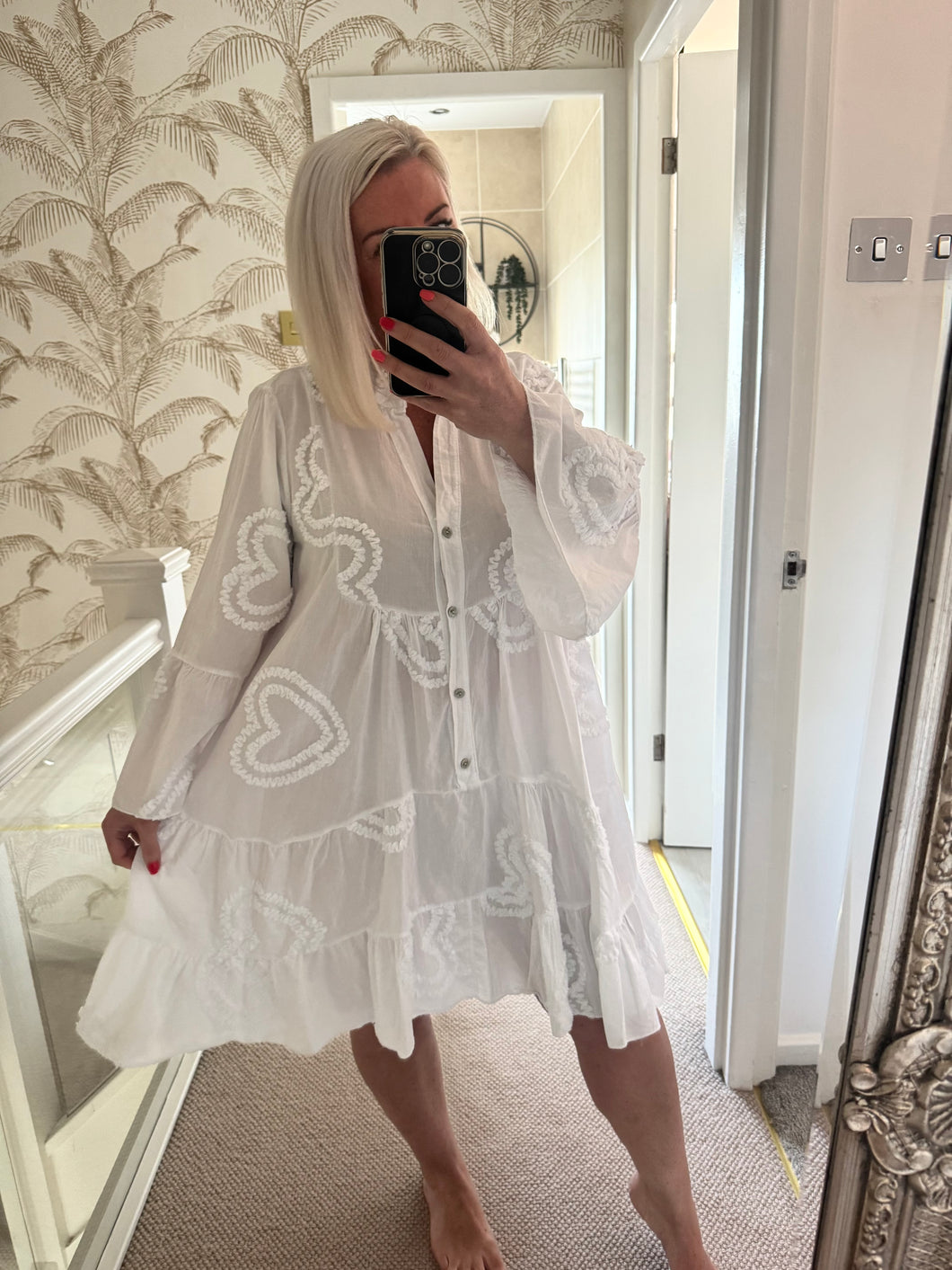 The 100% cotton flock heart smock dress