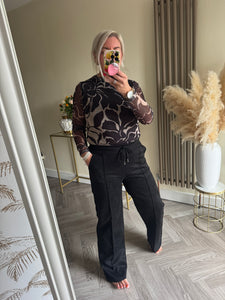 The faux suede pin tuck trousers