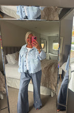 Load image into Gallery viewer, The supersoft Ibiza sparkle denim jacket with crochet detail
