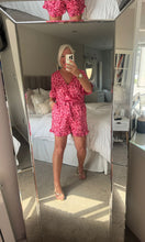 Load image into Gallery viewer, The Ibiza satin ditzy tie waist playsuit in pink
