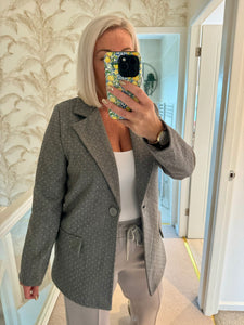 The diamanté tweed blazer in grey