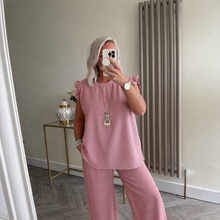 Load image into Gallery viewer, The chiffon frill sleeve trouser suit with separate necklace
