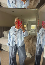 Load image into Gallery viewer, The supersoft Ibiza sparkle denim jacket with crochet detail
