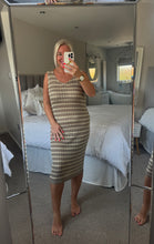 Load image into Gallery viewer, The Bora Bora crochet striped gold shimmer dress
