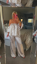 Load image into Gallery viewer, The satin polka dot Bardot trouser suit
