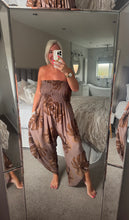 Load image into Gallery viewer, The Ibiza Palm shirred bandeau jumpsuit with pockets

