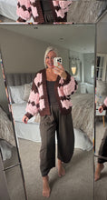Load image into Gallery viewer, The handknit Mabel Chunky cardigan in marshmallow pink &amp; chocolate
