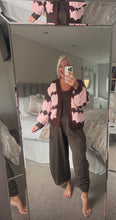 Load image into Gallery viewer, The handknit Mabel Chunky cardigan in marshmallow pink &amp; chocolate
