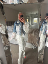 Load image into Gallery viewer, The Bora Bora embellished crochet denim jacket

