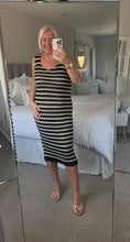 Load image into Gallery viewer, The Bora Bora crochet striped gold shimmer dress
