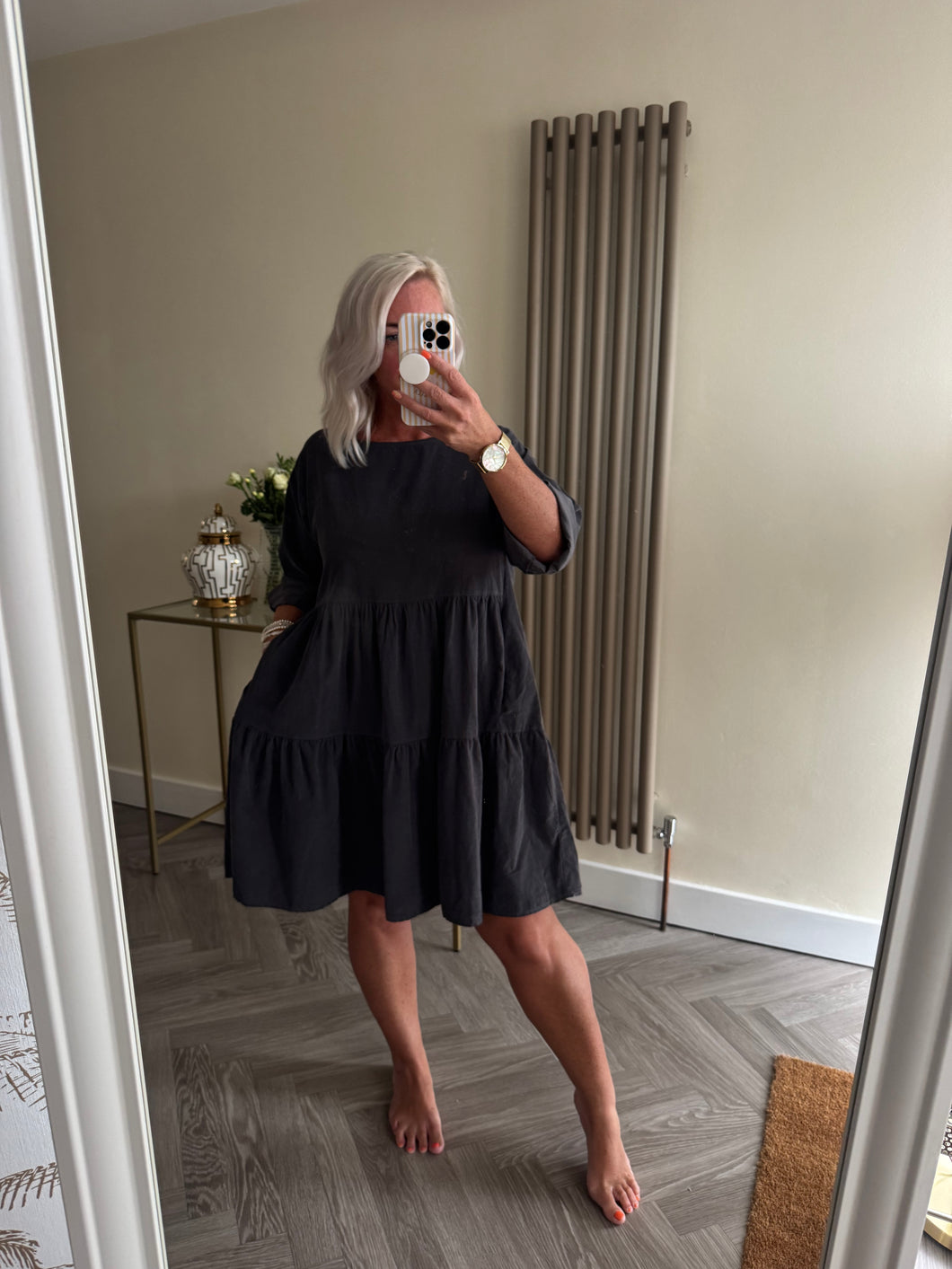 The tiered cord smock dress with pockets