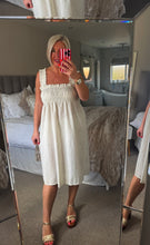 Load image into Gallery viewer, The cotton mix Pinstripe dress with rouched straps
