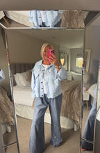 Load image into Gallery viewer, The supersoft Ibiza sparkle denim jacket with crochet detail
