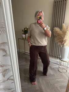The faux suede pin tuck trousers