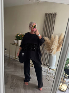 The black label dip hem sequin jersey tunic with zip detailing
