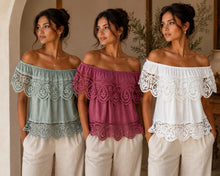 Load image into Gallery viewer, The Bora Bora scalloped Bardot top
