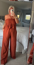 Load image into Gallery viewer, The Ibiza peplum halter neck jumpsuit with pockets
