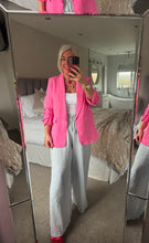 Load image into Gallery viewer, The rouched sleeve blazer in candy pink
