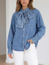 Load image into Gallery viewer, The denim pussy bow shirt
