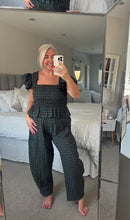 Load image into Gallery viewer, The shirred gingham trouser suit with cocoon bottoms &amp; frill shoulder top

