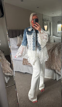 Load image into Gallery viewer, The Bora Bora embellished crochet denim jacket
