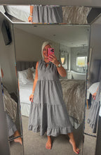 Load image into Gallery viewer, The Georgie gingham tiered dress with tie neck detail
